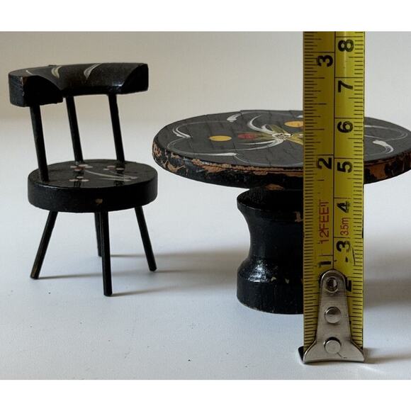 Vintage Fomerz Dollhouse Wood Table & 2 Chairs Painted Black - Picture 4 of 5